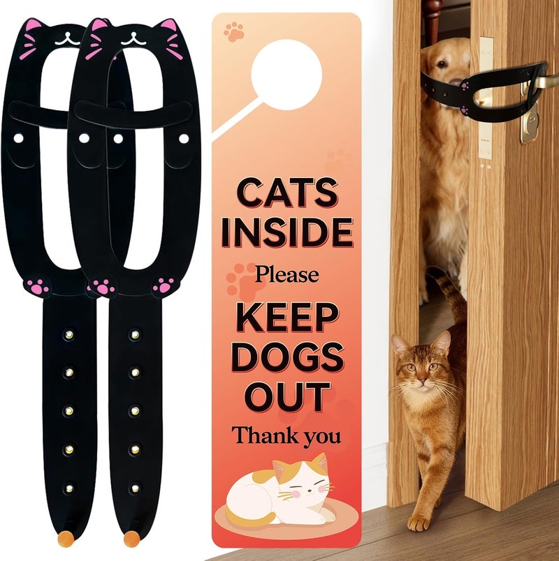 TGIOW Cat Door Latch,2 Pcs Door Prop for Cats to Keep Dogs Out of Litter Box and Food, Preventing Hand Pinching, Cat Door Stopper with 6 Adjustable Straps 2.5-6.5" Wide, Including Door Plate, Black - Image 1